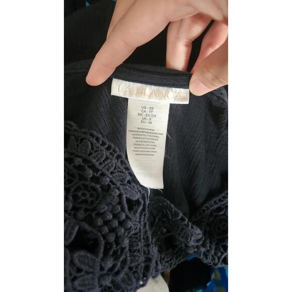 La Blanca Island Fare V Neck 3/4 Sleeve Cotton Tunic Black Swim Coverup Size XS - Picture 6 of 6